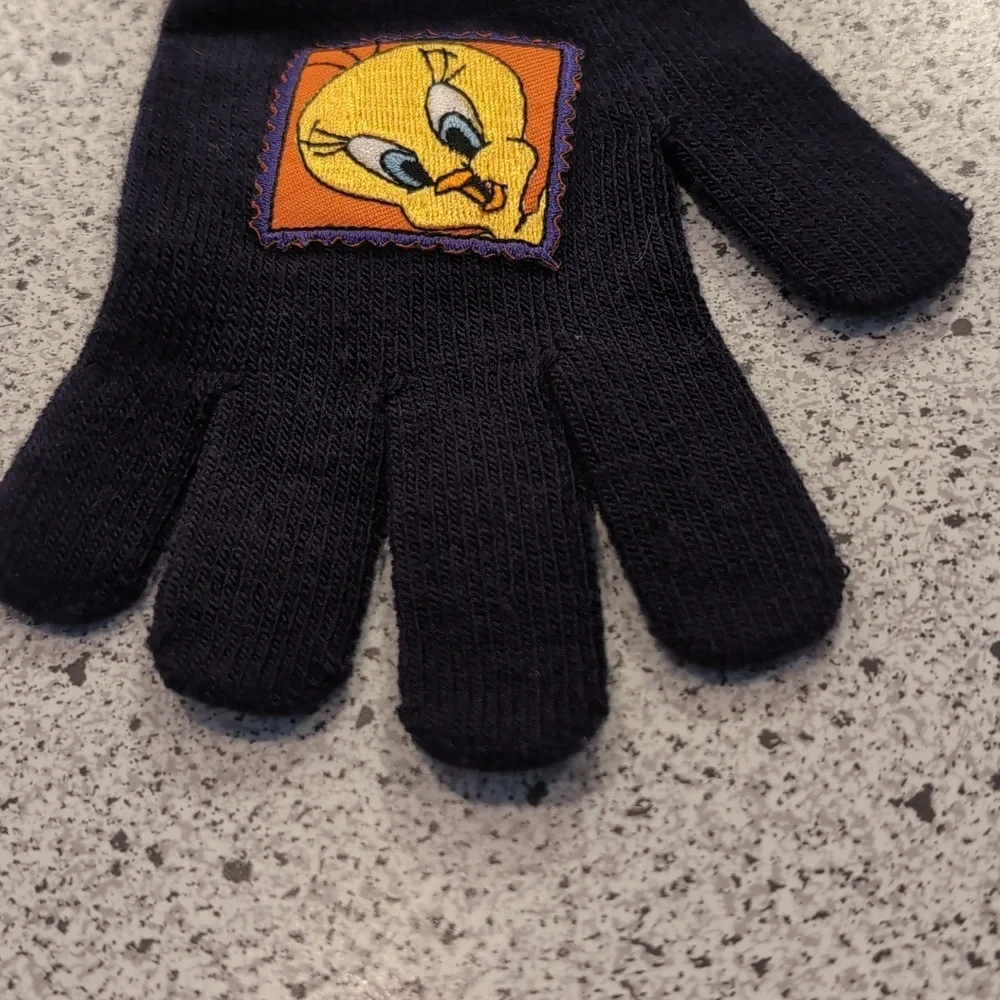 Vintage 1999 Kids Tweety Bird Looney Tunes Dark Blue Winter Gloves